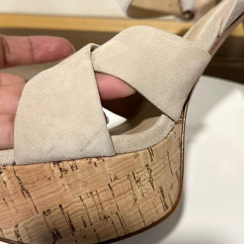 🌹VERONICA BEARD🌹 Lucille Cork Suede Platform Sandals Size: 9M - Picture 13 of 16